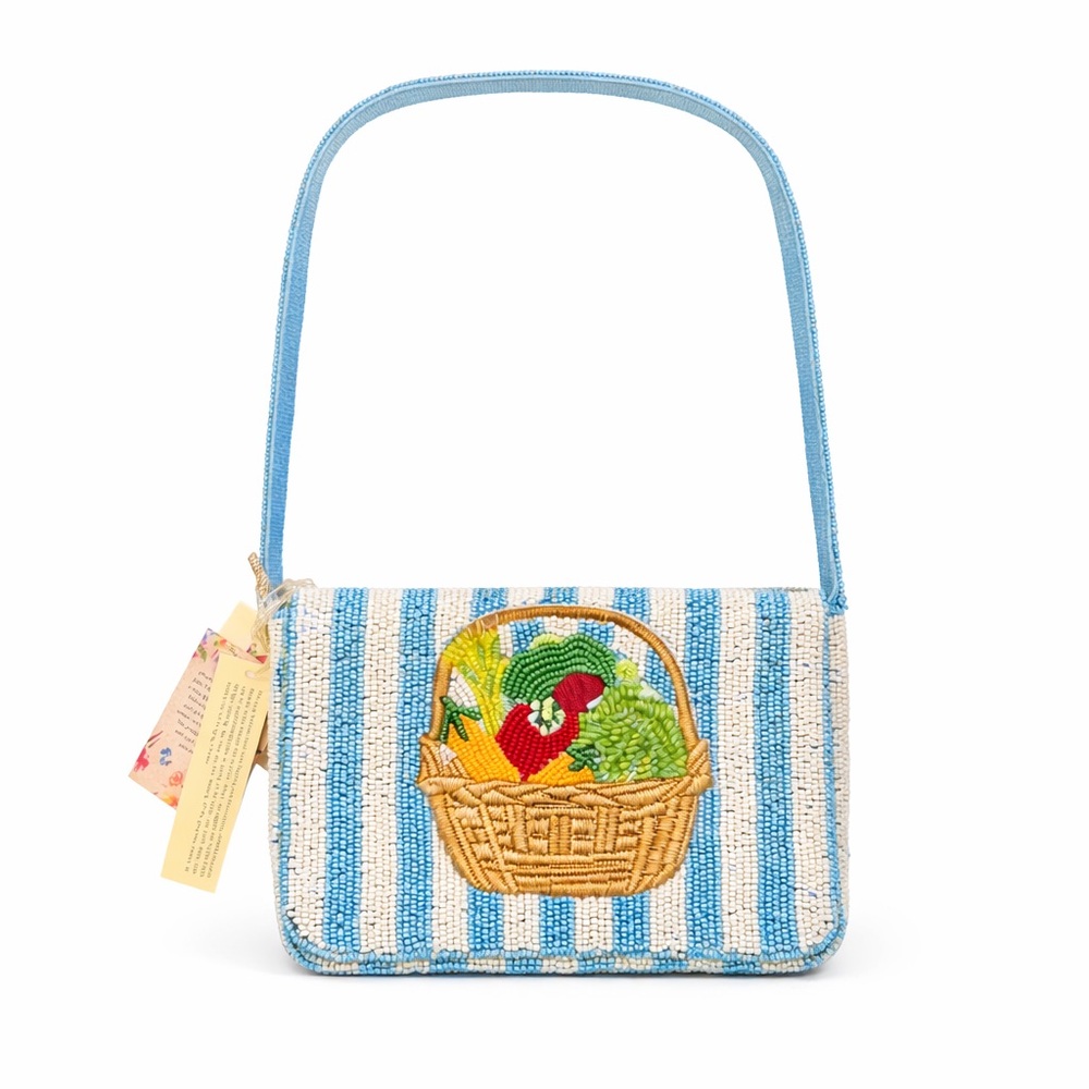 Viral Striped Vegetable Basket Beaded Shoulder Bag NWT - Picture 11 of 11